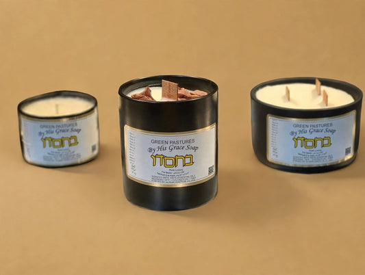 Green Pastures Beeswax Candle Bundle on a gold background, main photo